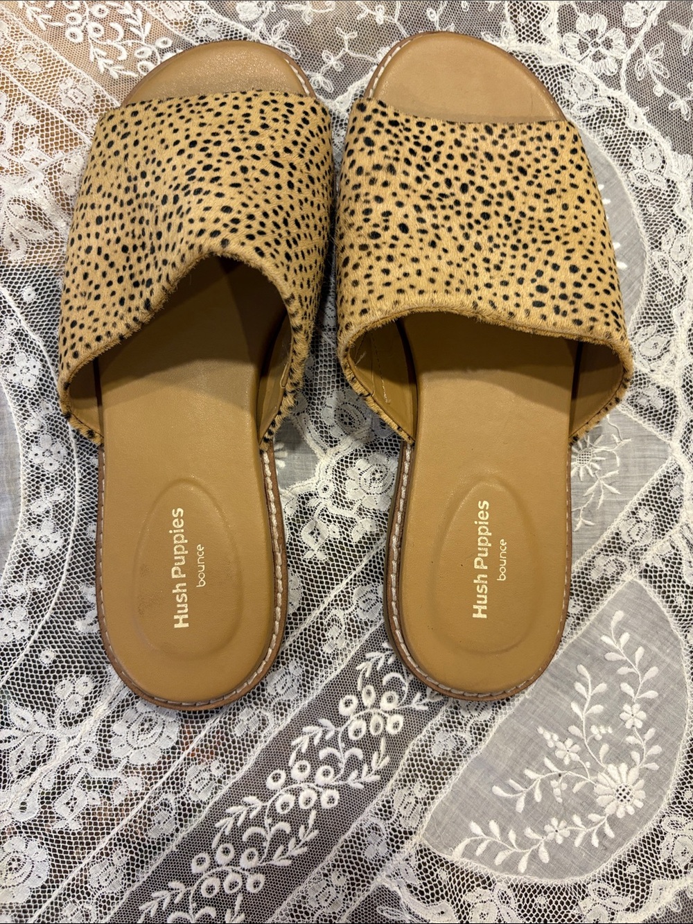 Hush Puppies Leopard-Print Tan Slide Mules